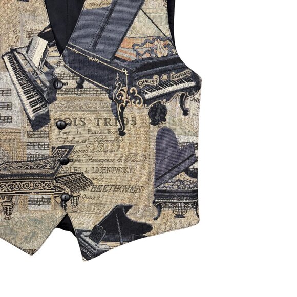 Vintage 90s Piano Print Tapestry Vest, Waistcoat, Music Theme, Musician Gift - Picture 3 of 11
